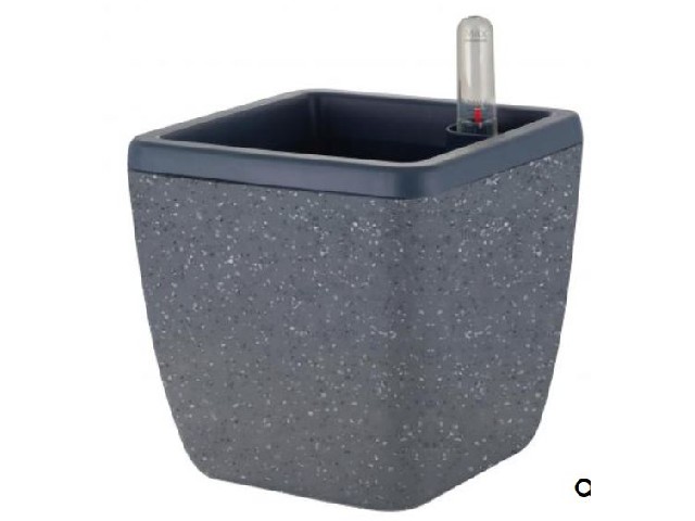 Горшок с автополивом InGreen Munchen 5л с внутренней вставкой 2,2л, квадратный, тёмный камень 